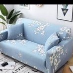 COVER SOFA SEATER sarung sofa elastis stretch elastic - FLOWER BLUE