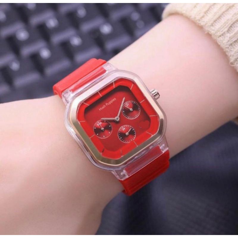 (Cod)Jam Tangan Wanita Hushpuppies Crono3 No Tanggal Strap Rubber/Karet(Dikirim Jakarta)