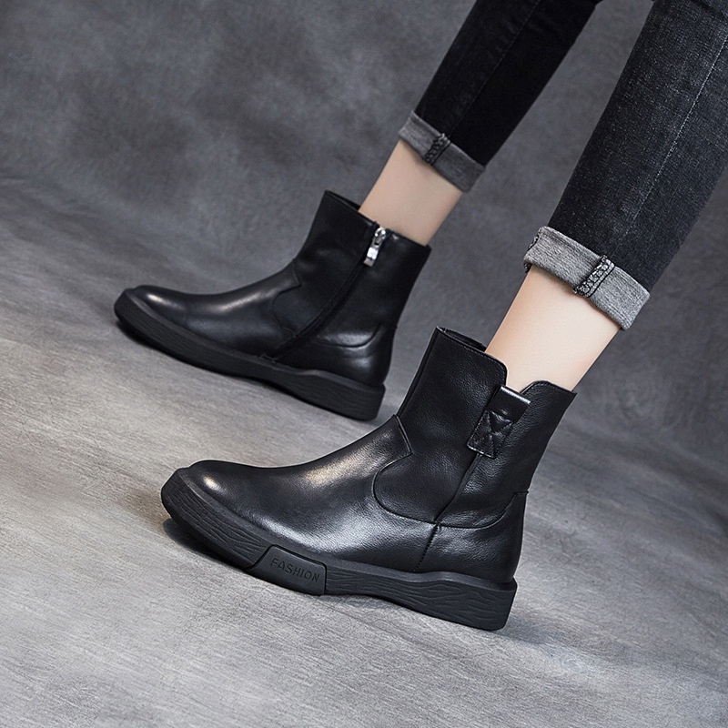Martin Boot Cewek Wanita Dr. Martens Boots Wanita 2021   Inggris Sisi Ritsleting Pendek Datar Motor 