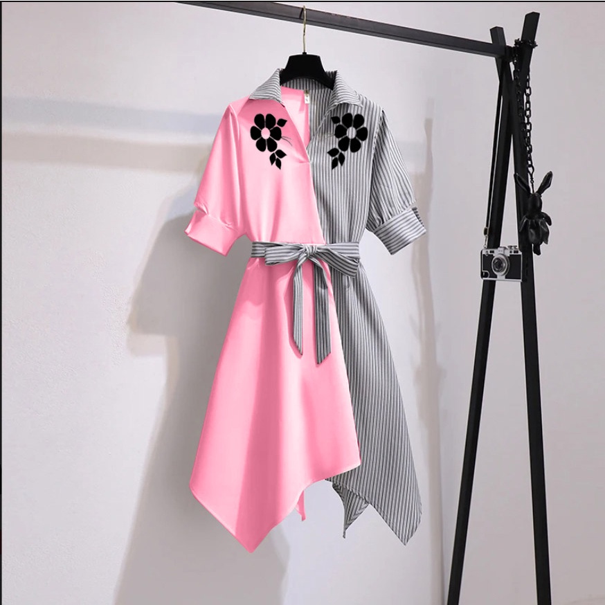 [MCFK] Dress Flow / Dress Korea Stripe Style / Baju Dress Wanita Terbaru / Dress Salur Korea / Dres / Pakaian Wanita Dress