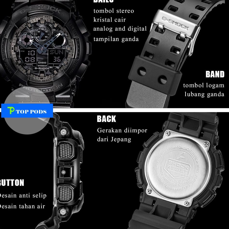 Jam Tangan Original Casio G-SHOCK GA100 GA110 Black Tahan Air Tali Berubah Warna Jam Tangan Pria Ola