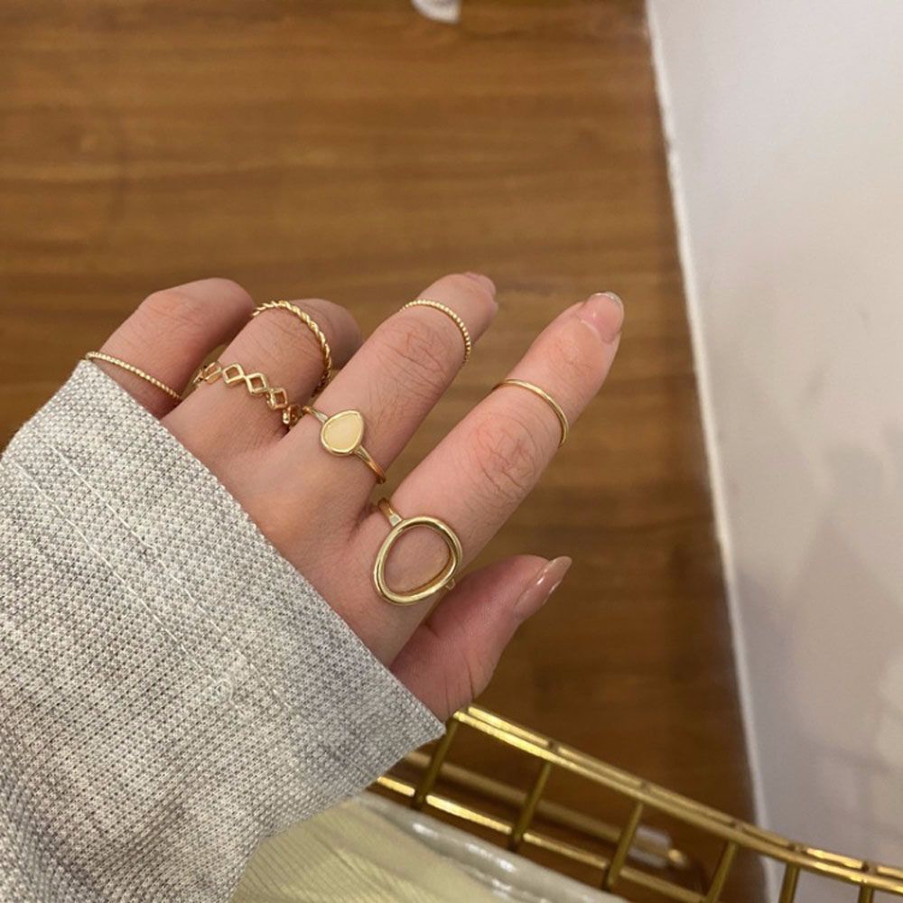 Needway  7Pcs/set Joint Ring Set Women Girls Fashion Accessories Rings Twist Chain Korean Metal Friend Gifts Vintage Tail Ring/Multicolor