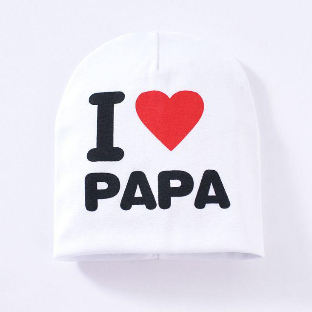 TOPI KUPLUK BAYI / TOPI ANAK UNISEX LUCU ( I LOVE MAMA / I LOVE PAPA )-I❤Papa - Putih