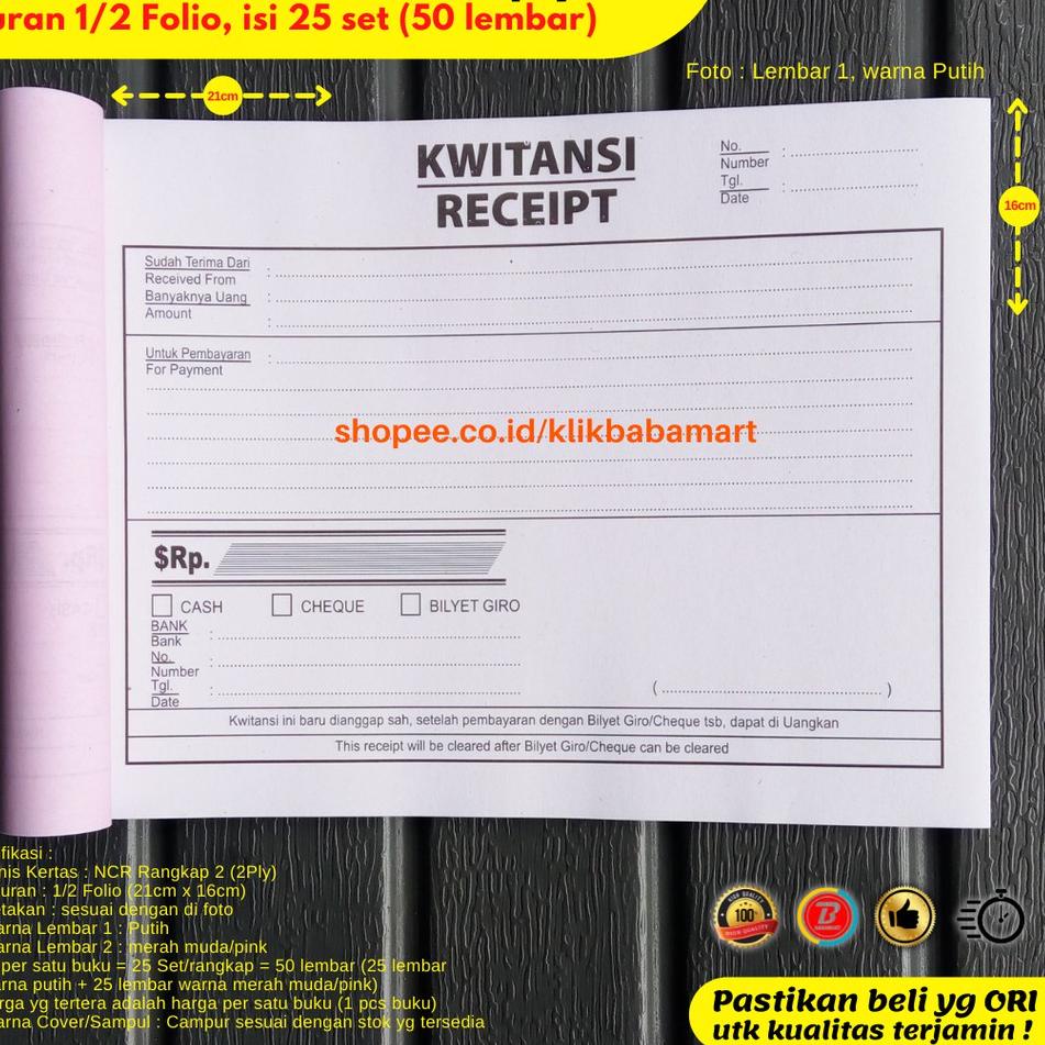 

➸ KWITANSI KUITANSI BESAR LEBAR RECEIPT TANDA TERIMA 1/2 FOLIO 2 RANGKAP 2 PLY PUTIH MERAH PER BUKU ㅆ