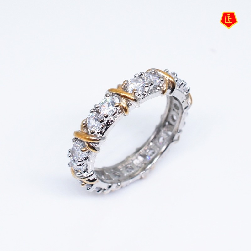 [Ready Stock]Gold Color Separation Inlaid Diamond Ring Fashion Luxury Trend