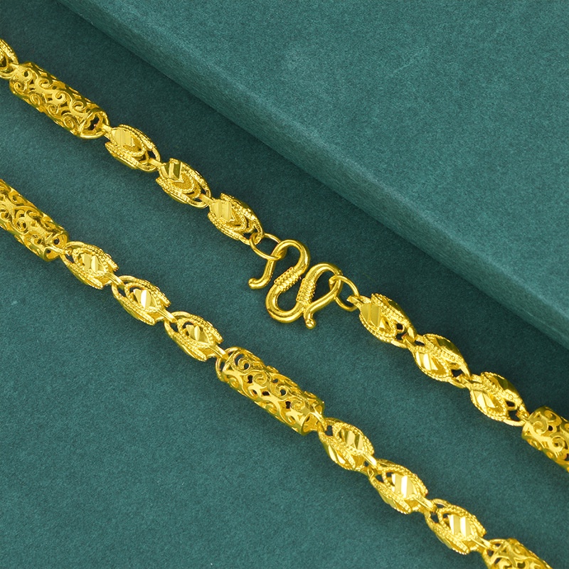 Kalung Emas Emas Asli Kadar 375 Desain Tulang Ular 3D Gaya Retro Untuk Pria Dan Wanita