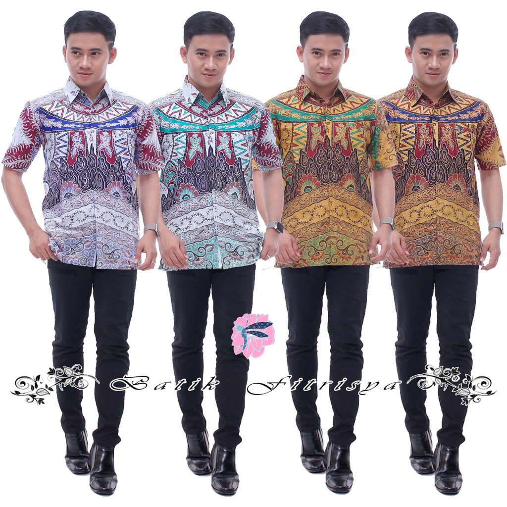 HEM BATIK MOTIF MEGA MENDUNG BIRU COKLAT PUTIH BATIK PRIA MURAH LARIS