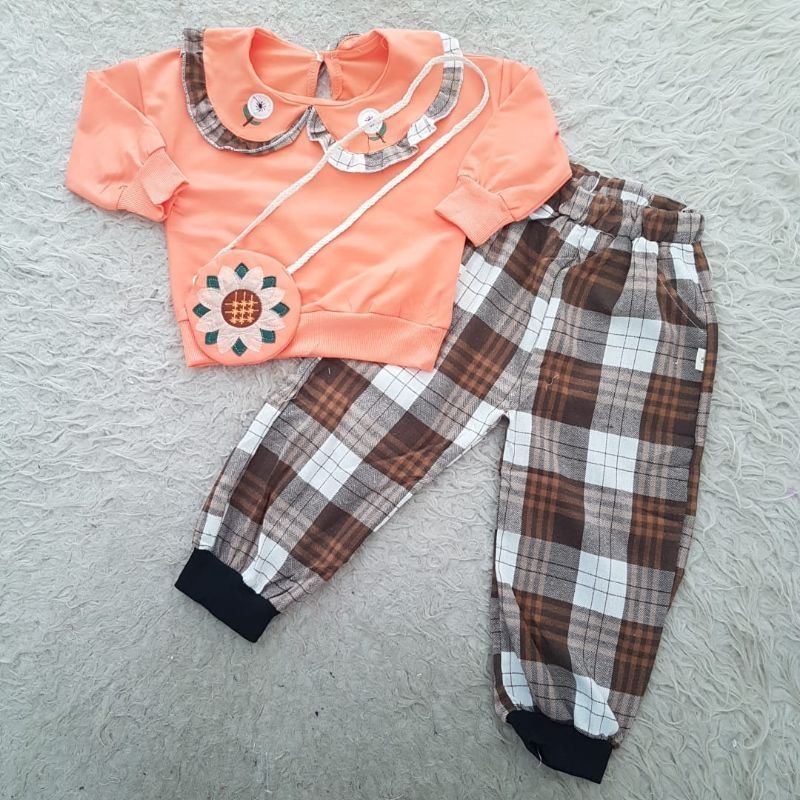 baju bayi import flower tartan Tas