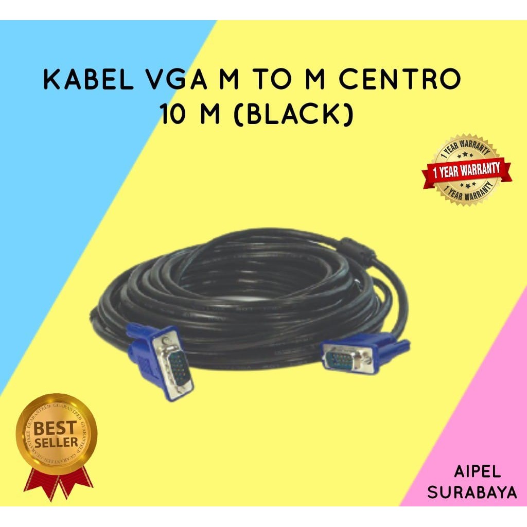 KVC10 | KABEL VGA MALE TO MALE CENTRO 10 M (BLACK)