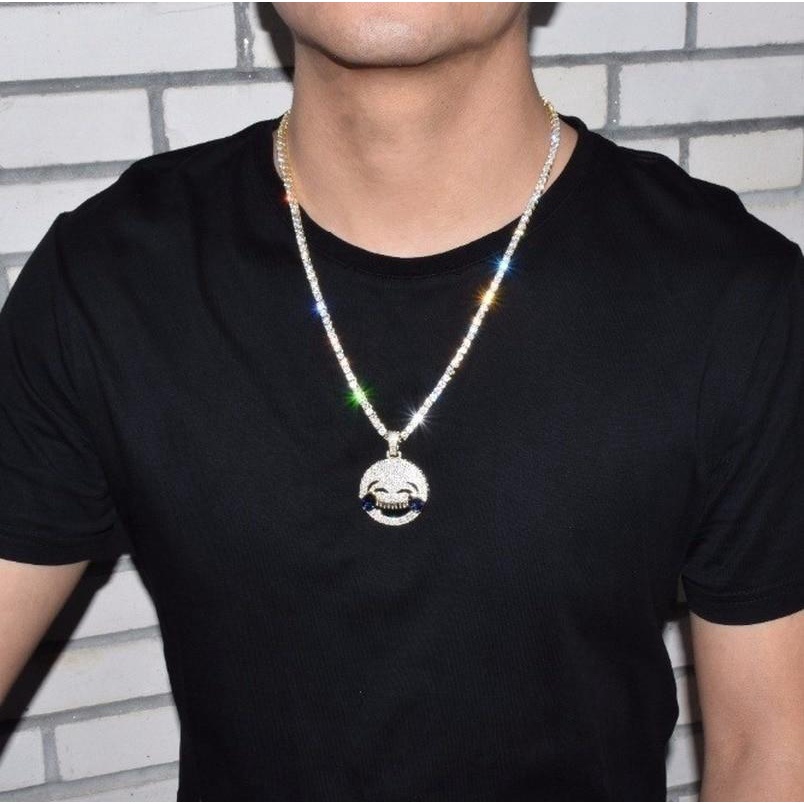 Kalung Rantai Dengan Liontin Kristal Zircon Kubik Warna Emas Gaya Hip Hop Untuk Pria Dan Wanita