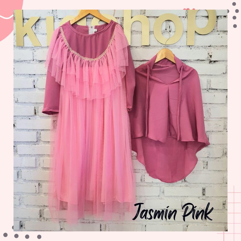 Gamis Anak / Gamis Anak Perempuan / Baju Muslim Anak Perempuan Set Kerudung Variasi Tutu Jasmin By Laurakids 2-7 Tahun