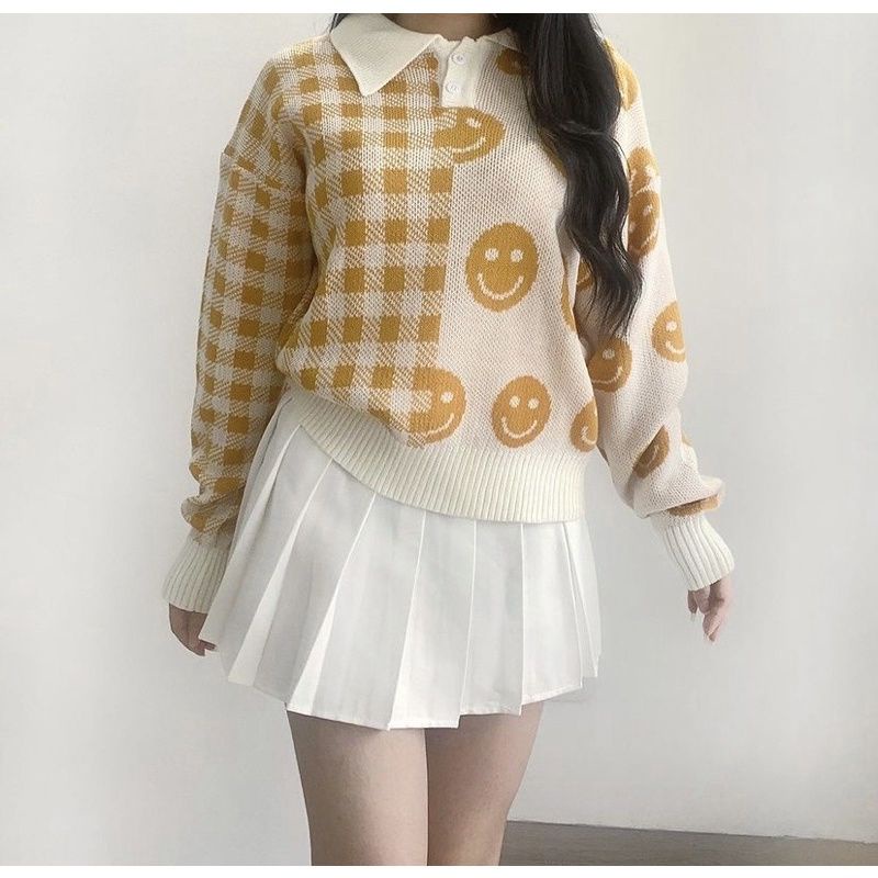 SWEATER RAJUT PREMIUM IMPORT MOTIF SMILE | SWEATER WANITA KOREAN