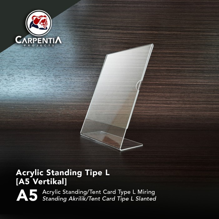 

ORGANIZER-DOCUMENT- ACRYLIC STANDING TIPE L /A5 VERTIKAL 14,8X21 CM/ TENT CARD AKRILIK -DOCUMENT-