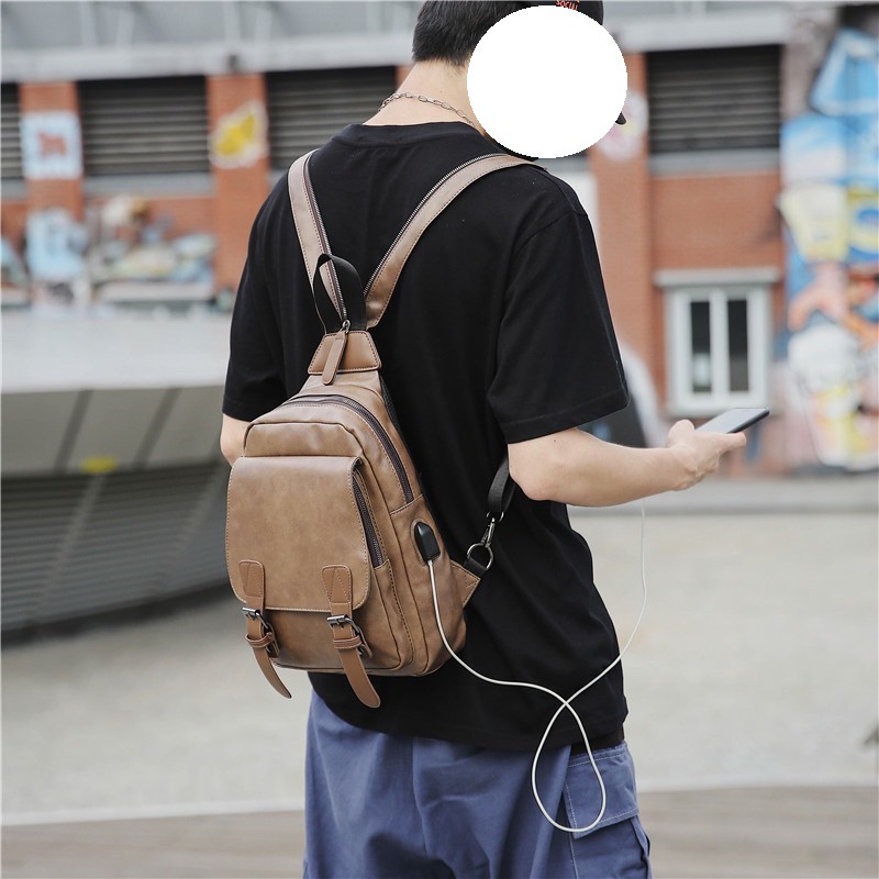 Tas Selempang Kulit Pria Multifungsi Backpack Usb 7312