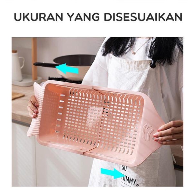 SAMONO SDB01 Keranjang Penyaring Buah Sayur Saringan Dapur Adjustable Multifungsi Untuk di Wastafel Pink Green