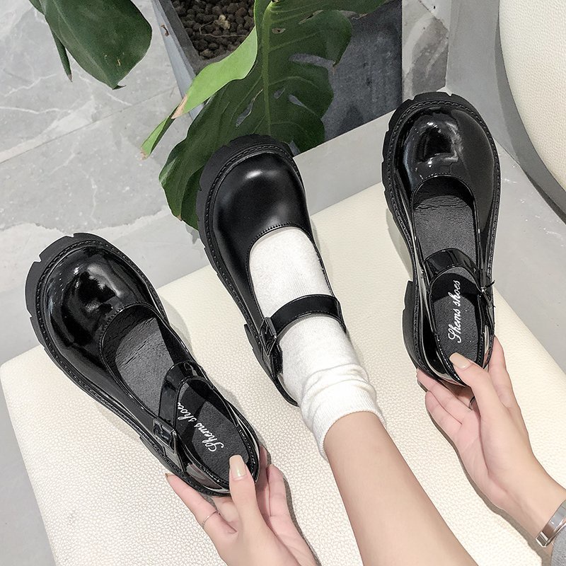 Sepatu Mary Jane Hak Tahu Wanita Import Kulit Murah Putih Hitam Big Size 5cm Chunky Block Heels Black White Beige Platform Shoes - Ukuran 34 35 36 37 38 39 40 41 42 43