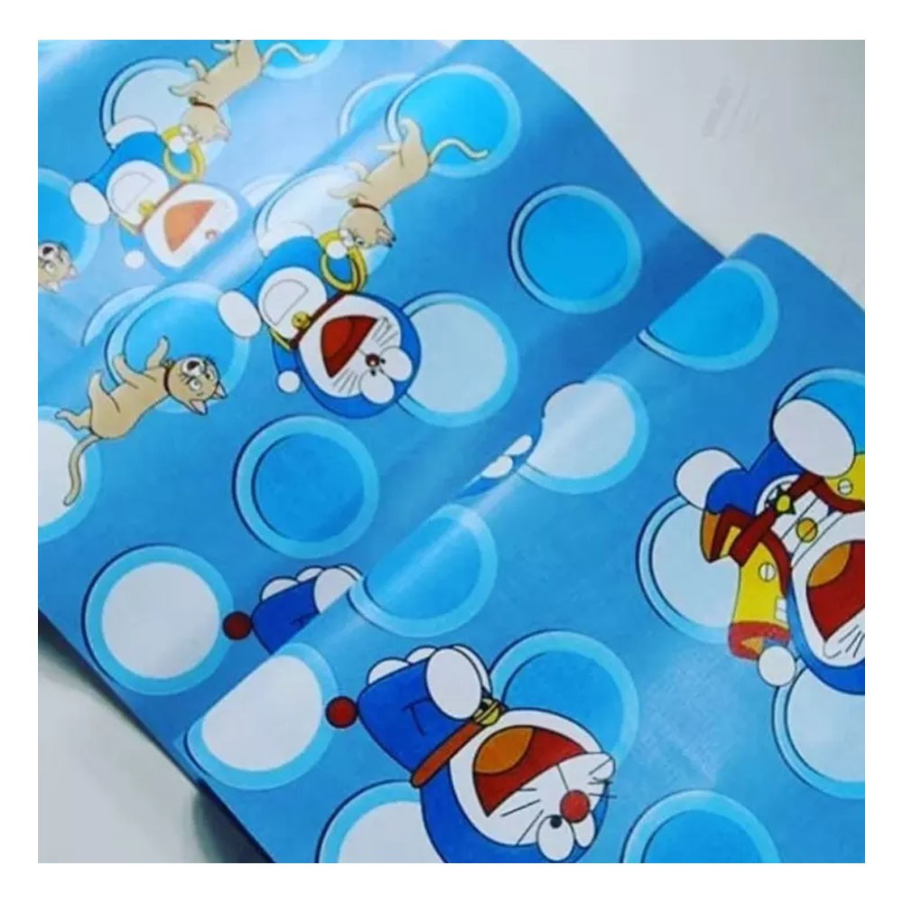 (COD) Gudang Wallpaper Sticker Dinding kamar anti air Murah Dan Terbaik Motif Doraemon Polkadot Bahan PVC Premium (SUDAH ADA LEM)