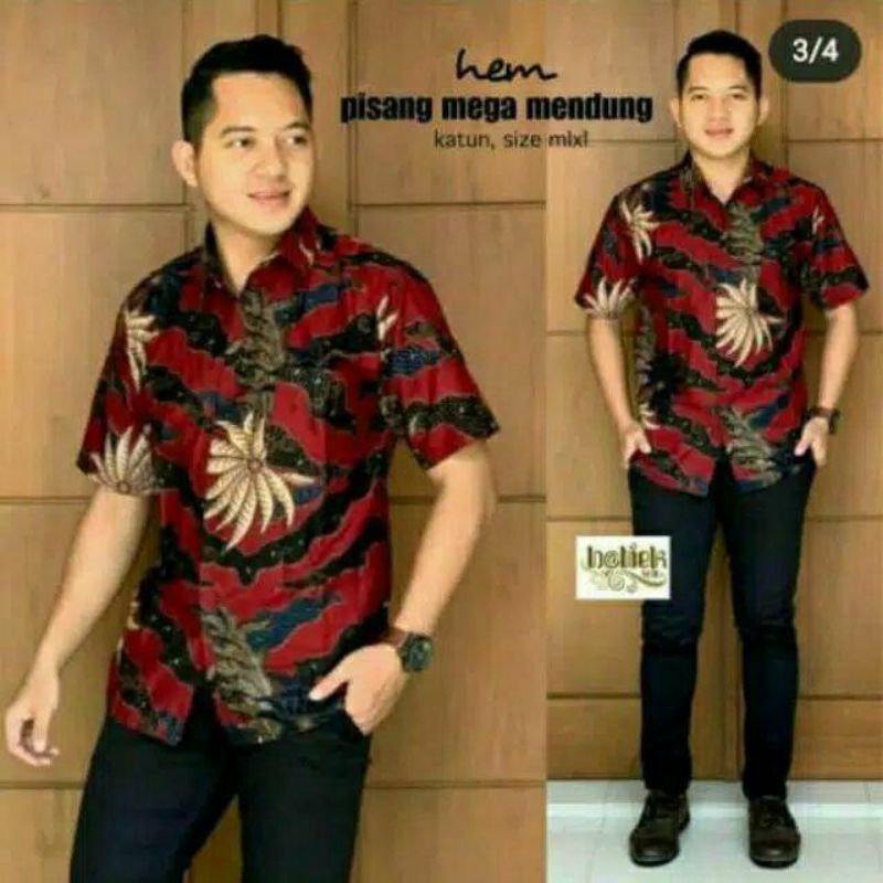 BAJU BATIK PRIA ABADI BATIK KEMEJA BATIK PRIA LENGAN PENDEK / Batik Pria Lengan Pendek Premium BATIK AZMIL HRB026 motif KERATONAN Kode 002 size M L XL XXL