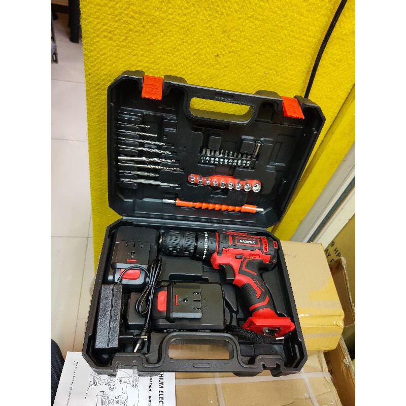 Mesin bor baterai murah 13mm Max impact drill 21V Nagawa bor tembok cordless 13 mm 21 V
