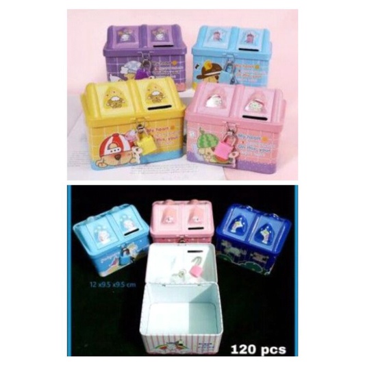 Celengan gembok rumah unicorn, kartun / celengan kaleng gembok rumah kartun, unicorn