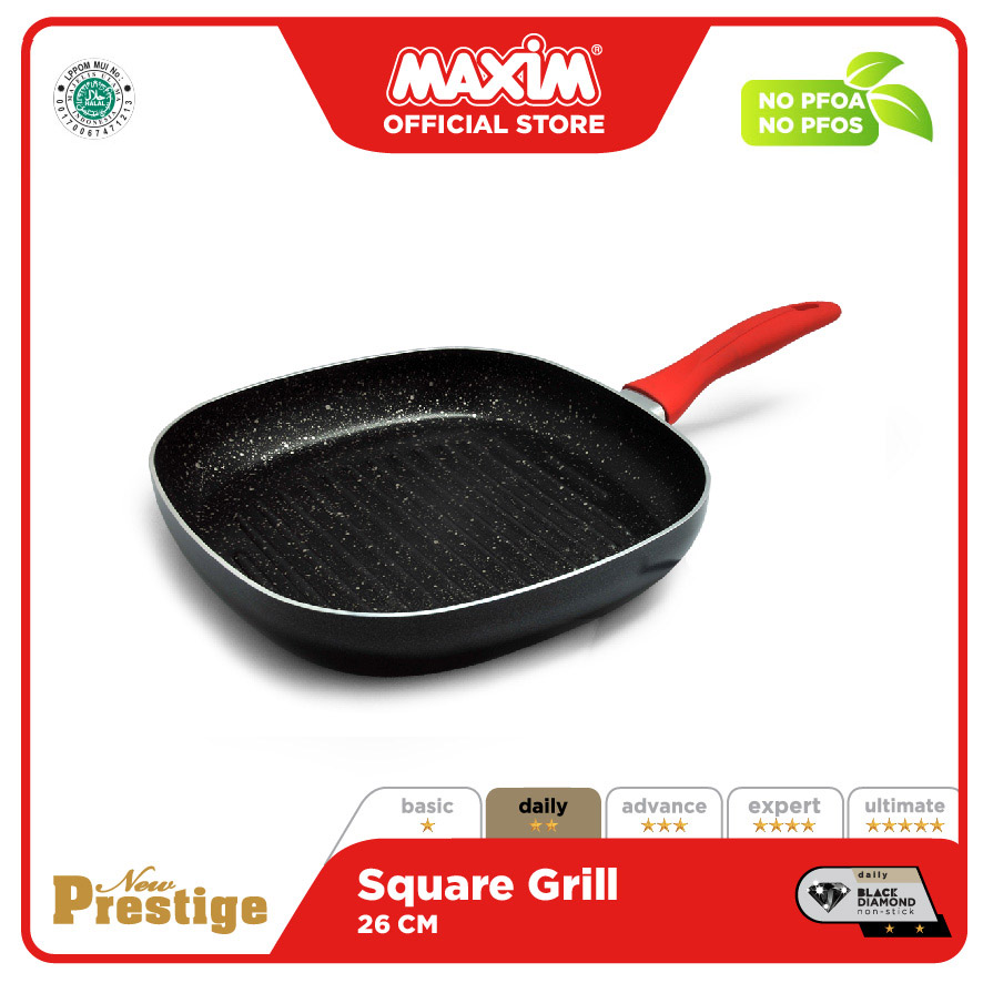 Maxim New Prestige Alat Pemanggang Teflon Anti Lengket 26cm Square Grill