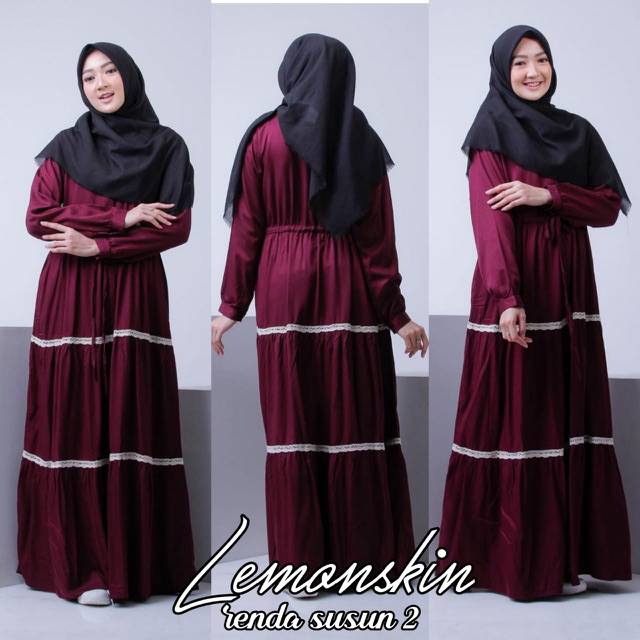 [Fashion Muslim] Gamis CANDA SUSUN RENDA lemonskin | terbaru