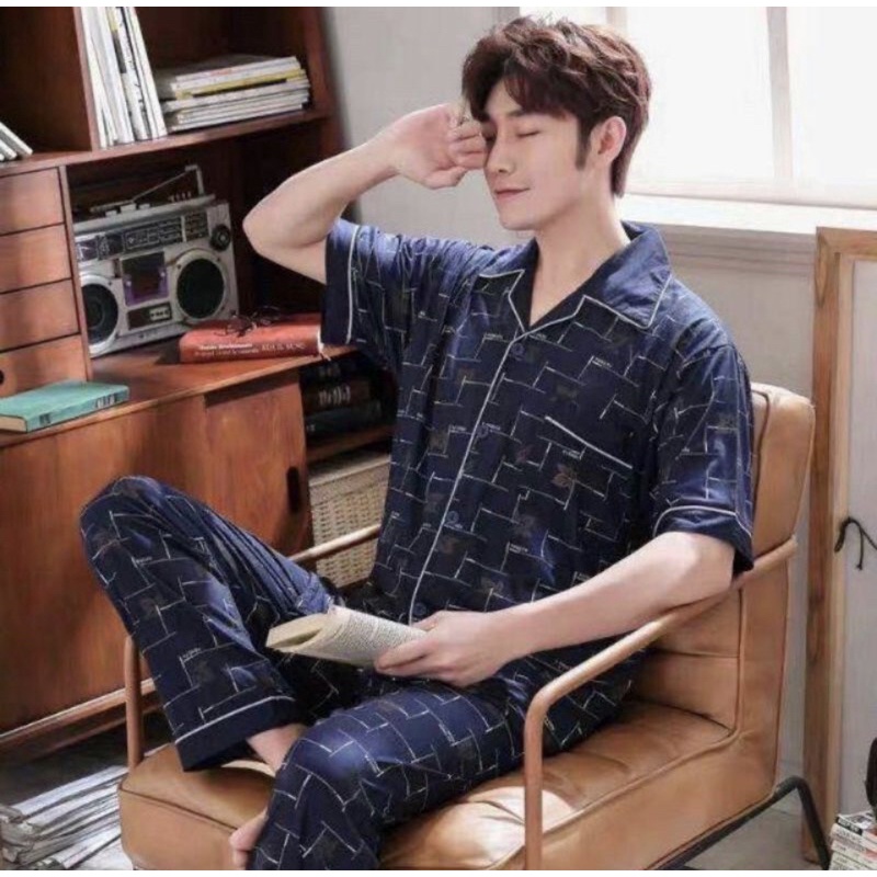 BAJU TIDUR PRIA REMAJA KATUN IMPORT SIZE 3XL PIYAMA PREMIUM SETELAN CELANA PANJANG MOTIF KANCING