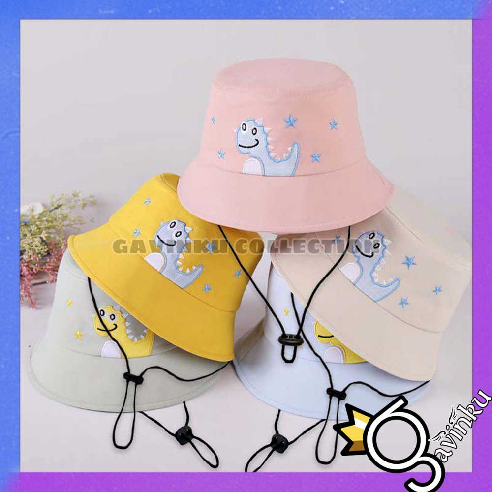 Topi Bucket Hat Anak Laki Laki Perempuan Karakter Dino Star Bordir Sablon Ada Tali Motif Hewan Umur 2 3 4 5 6 7 8 Tahun Thn Pantai Balita Polos