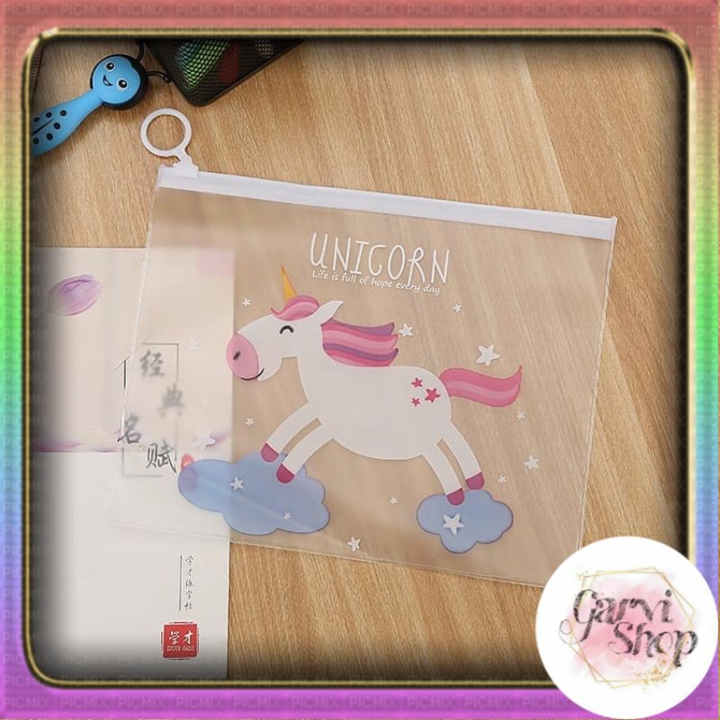 

POUCH TEMPAT PENSIL TRANSPARAN / POUCH SERBAGUNA MOTIF UNICORN