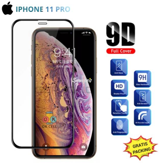 Tempered Glass Full Screen iPhone 11 Pro TG Anti Gores Pelindung Layar Kaca Guard Protector Premium