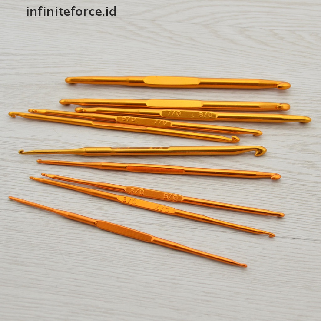 (Infiniteforce.Id) 10pcs / Set Jarum Rajut Crochet Hook Bahan Aluminum Diy