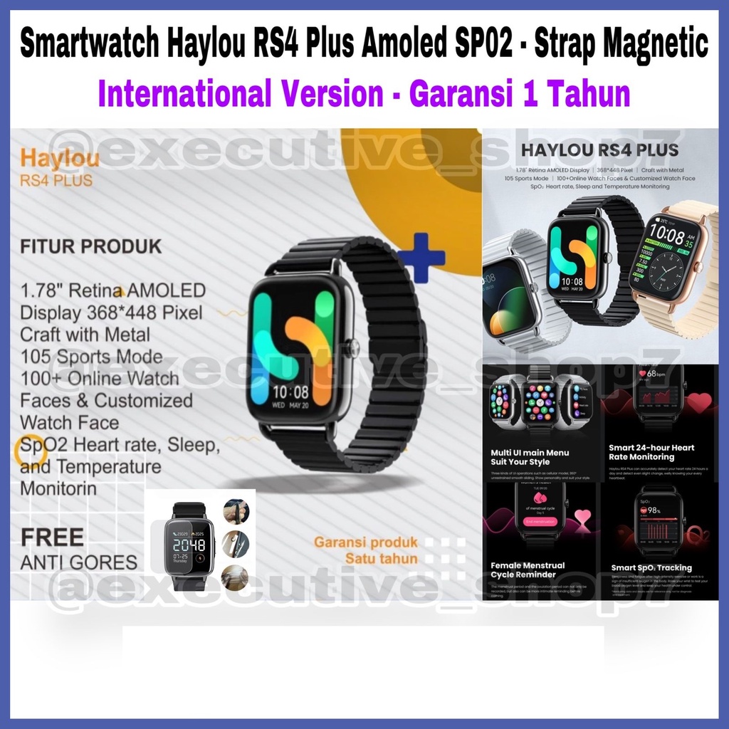 Smartwatch Haylou RS4 Plus Amoled SP02 • Strap Magnetic International Version - Garansi 1 Tahun