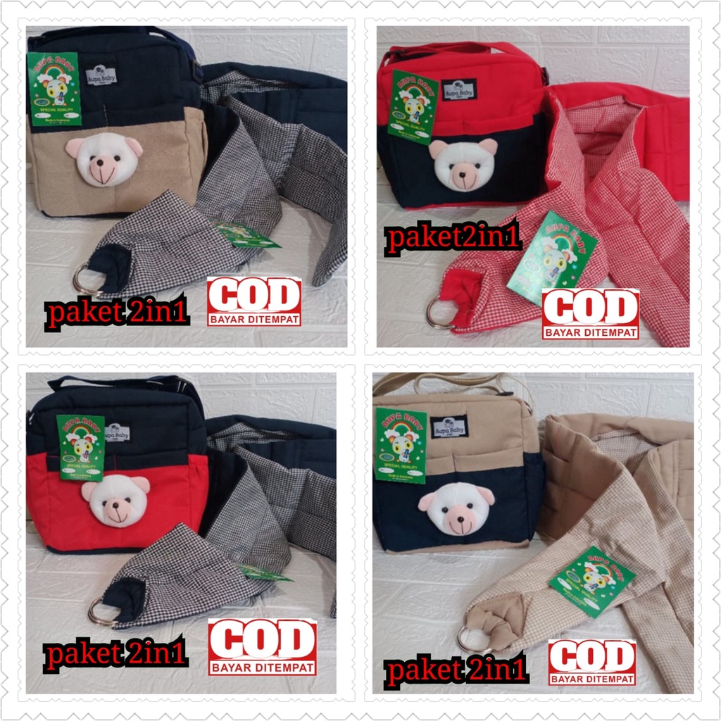 Paket 2in1 Gendongan Polos  DAN Tas Bayi BERUANG