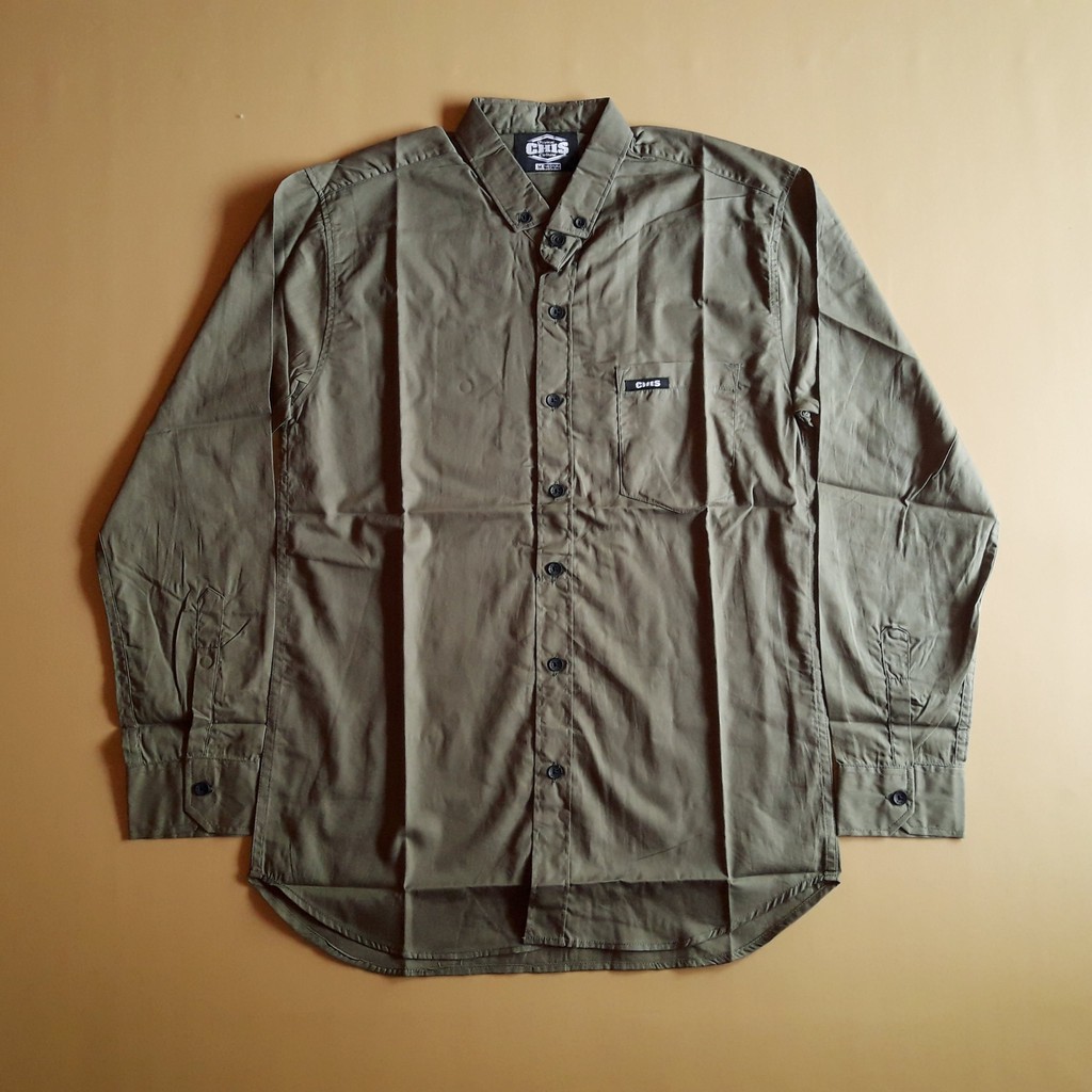 Baju kemeja pria cowok lengan panjang motif floral polos premium