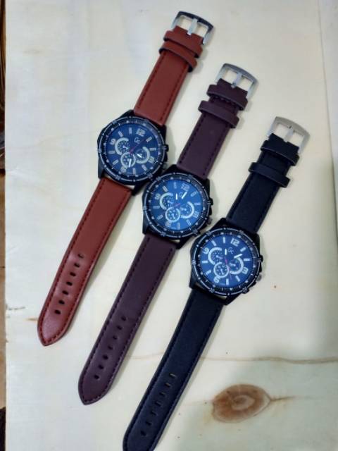 Jam Tangan Pria Fasion Korea Sporty GCC Crono Hiasan Strap Kulit