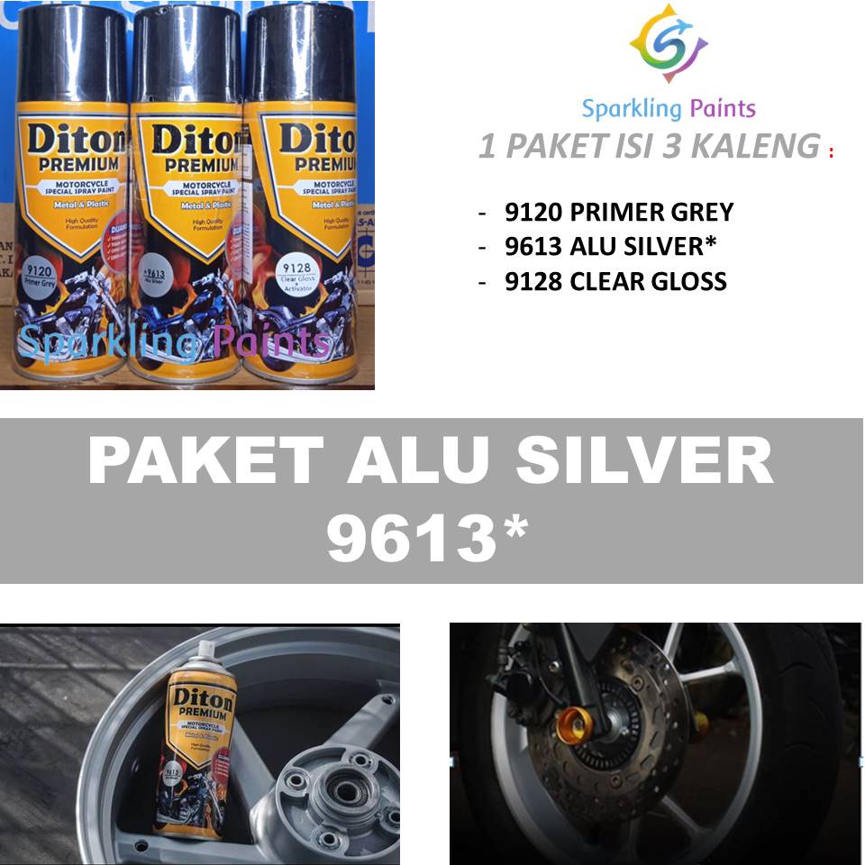 Paket Lengkap Cat Pilox Diton Premium 9613 Alu Silver Perak 400cc Velg Mesin Sepeda Motor Mobil