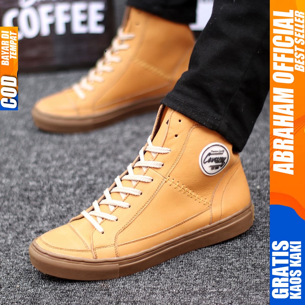 Sepatu Formal Kulit Asli Full Hitam Tali Pantofel Kerja Pria Abraham Dante High