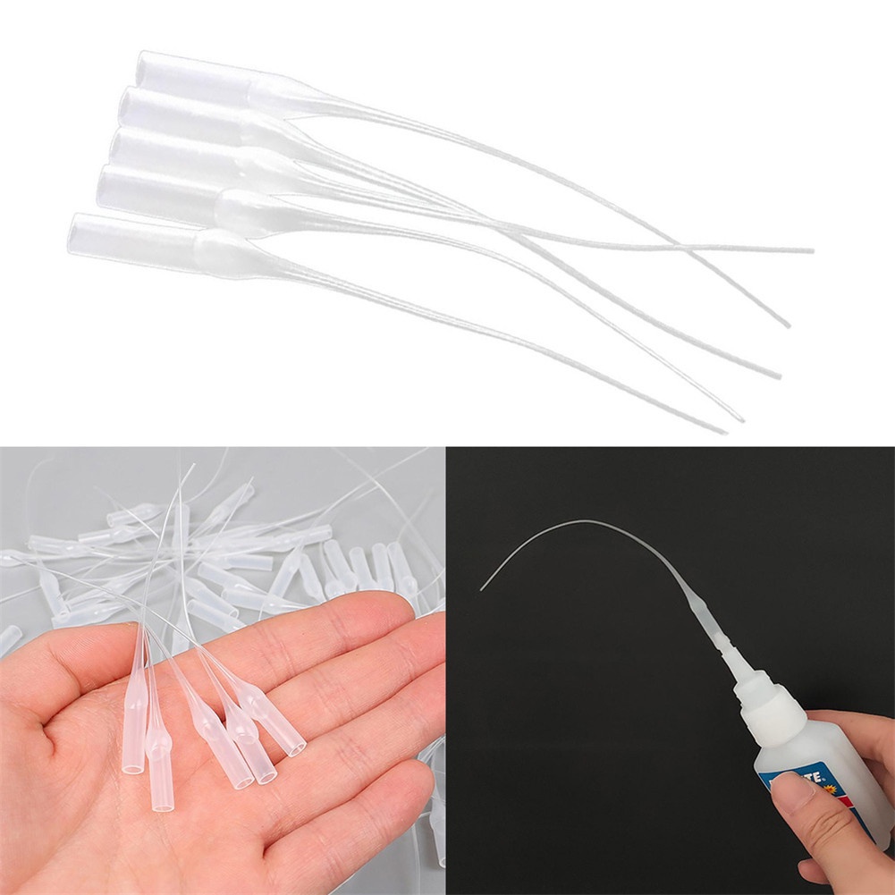 ღ 100 Pcs/Tas Lem Mikro Tips Plastik Botol Lem Tips Lem Extender Presisi Aplikator Menjatuhkan Tabung Nozzle Lab Perekat dispenser Extender untuk Kerajinan