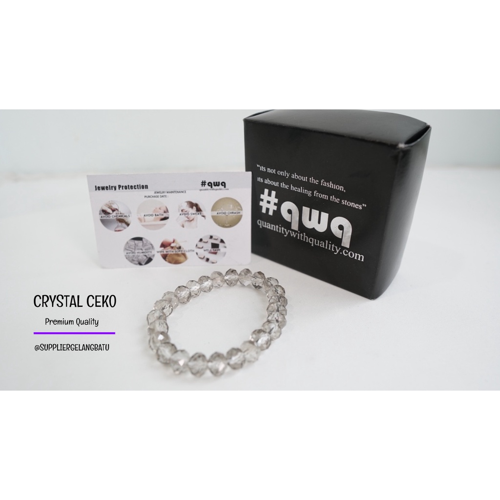 gelang kristal ceko SMOKY QUARTZ premium aksesoris tangan kuarsa abu