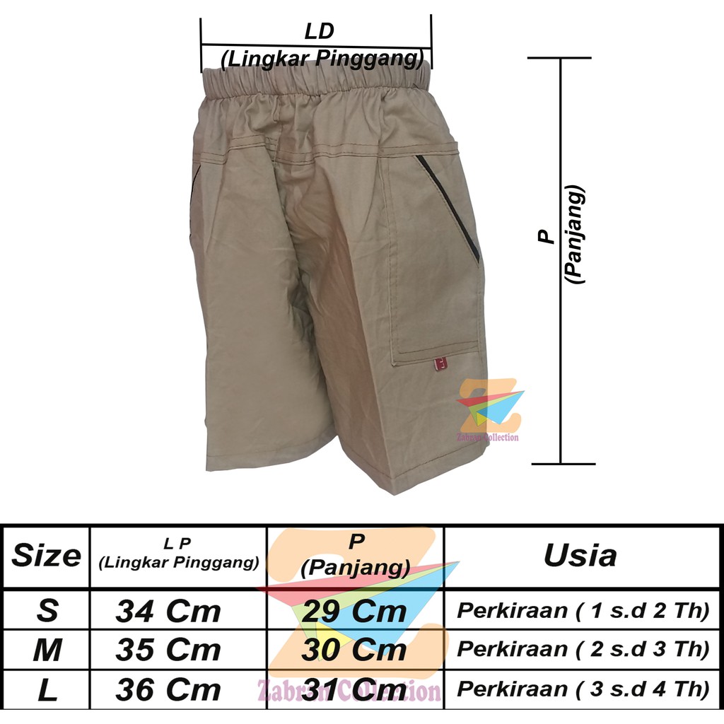 Zabran - Celana Pendek Anak Harian 1 Sampai 4 Tahun