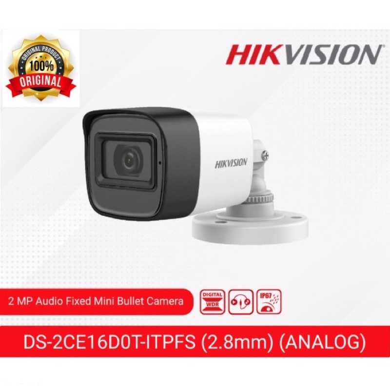 Kamera CCTV Hikvision 2MP Built in Mic Outdoor 2CE16D0T-ITPFS Bisa Rekam Suara