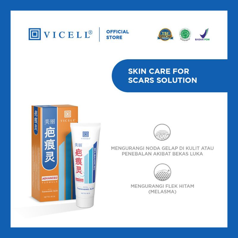 VICELL SKIN SOLUTION CREAM BPOM / PENGHILANG BEKAS LUKA ORIGINAL 60 GR/ KRIM MEILIBAHENLING / SAMARKAN CACAR JERAWAT HITAM KORENG KAKI TANGAN / BIO HERBAL / BIOHERBAL