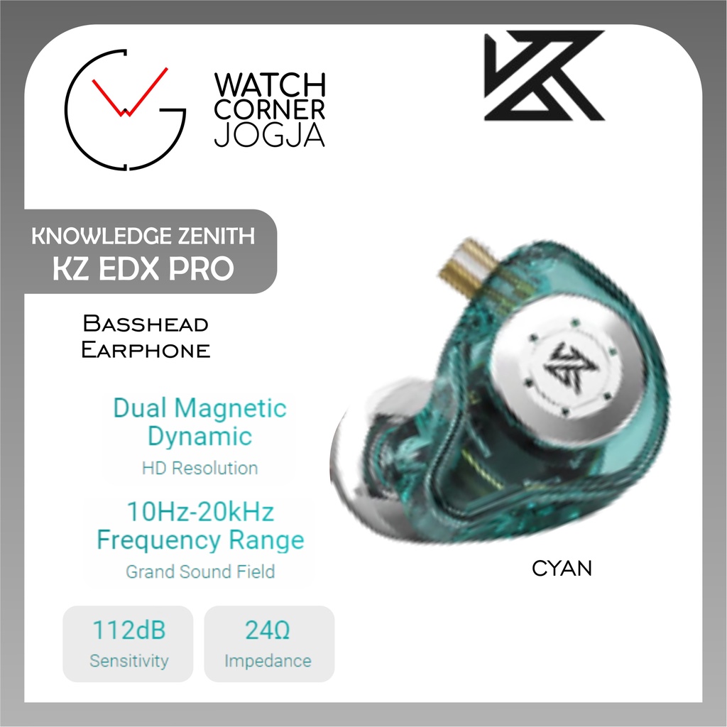 Knowledge Zenith KZ EDX Pro Dynamic Basshead Earphone with MIC HIFI ORIGINAL-Cyan