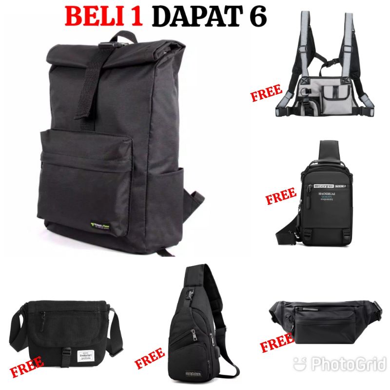 BELI 1 DAPAT 6 - Tas Pria ZB RDN 069 Distro Raindoz Bandung Ransel Punggung Backpack Cowok Keren