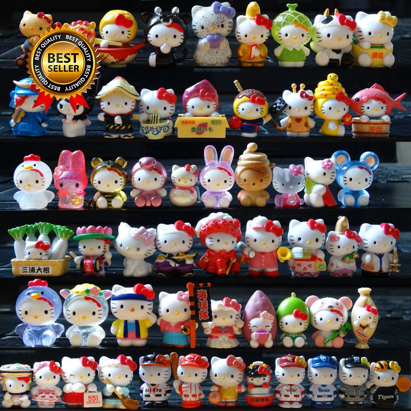 100pcs/set cartoon hello kitty summer day kawaii dolls anime pvc action  figure children gifts for boys and girls