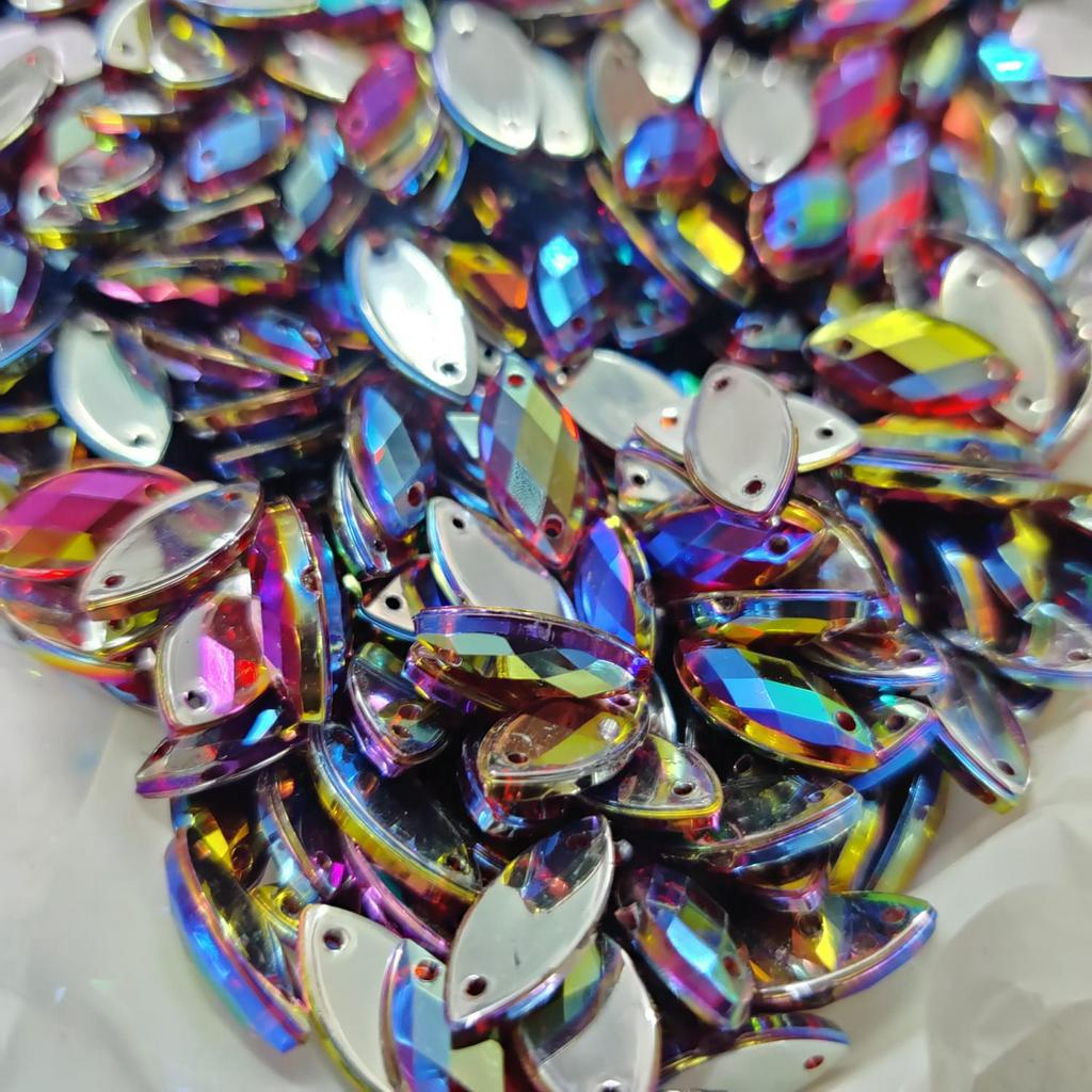 [Per Bks/2.000 pcs] 7x15 mm Mata / Sampan WARNA PELANGI Permukaan SEGI Akrilik / Mote Jahit