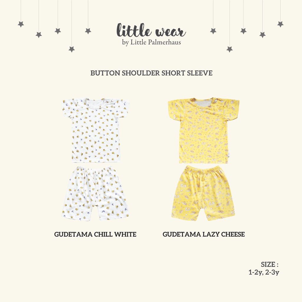 Baju Bayi Anak 1-3 Tahun Setelan Pendek Kancing Pundak Palmerhaus Little Wear Sanrio Gudetama Shoulder Button Short Sleeve Chill White /Lazy Cheese