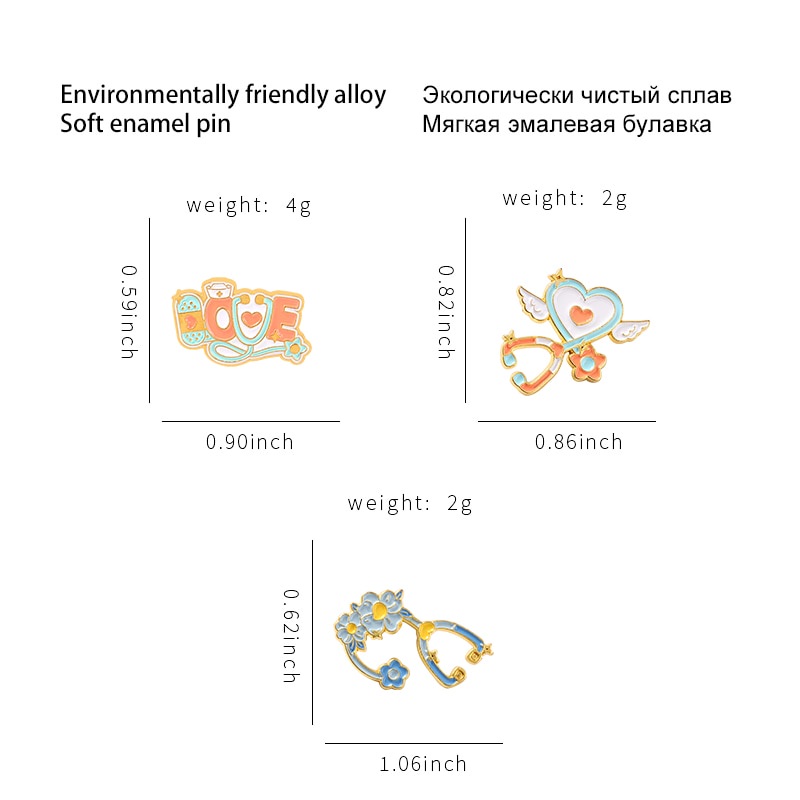 Stethoscope Enamel Pin Angle Heart Floral Pill Brooches for Nurse Doctor Health Care Badges Medical Jewelry RN Gifts