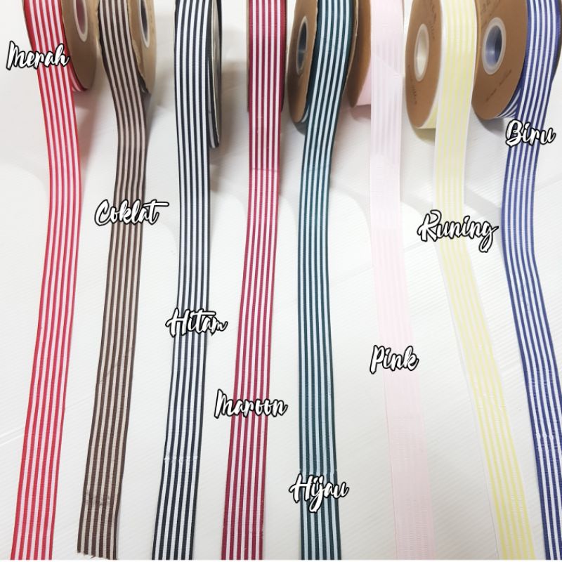 1 Meter (PT19) Pita Kado Polyester Garis Lebar 2.5cm