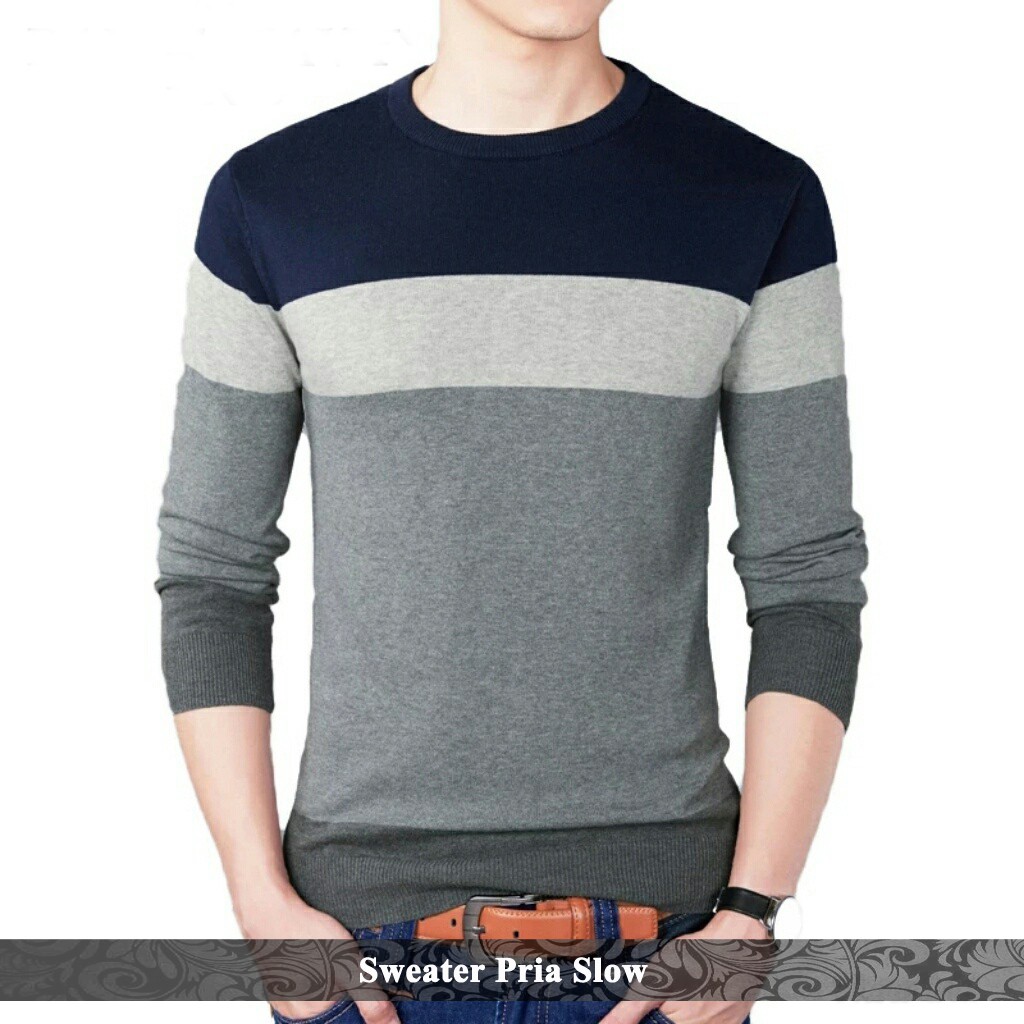 Jual busana trendy keren simple tebal murah kualitas terbaik ready stock Rajut Sweater Pria Slow.